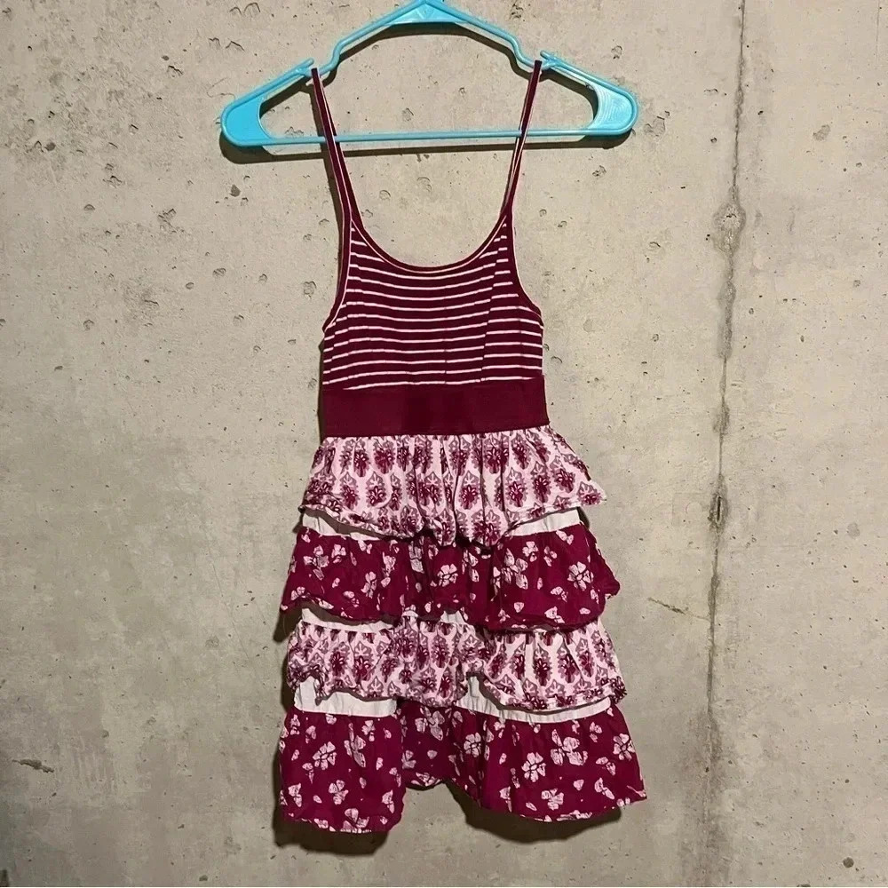 Est 1989 Place Girls Pink Stripe Dress Spaghetti Straps Layered Ruffle Hem Sz 10
